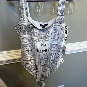 Forever 21 Black and White Newsprint Bodysuit